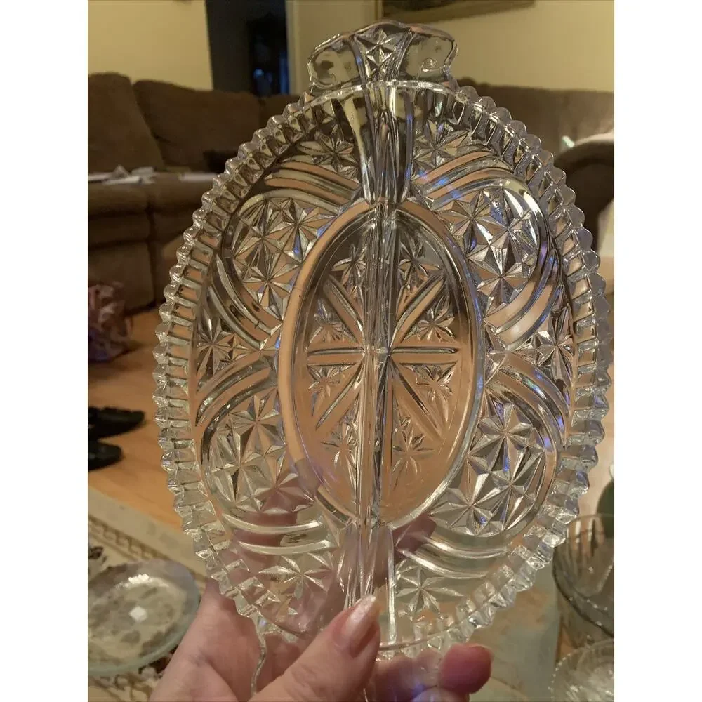 Vintage Anchor Hocking EAPC Clear Glass Oval Divided Serving Relish Stars/bars